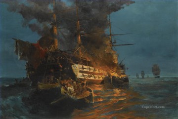 La quema de una fragata turca por Konstantinos Volanakis Batallas navales Pinturas al óleo